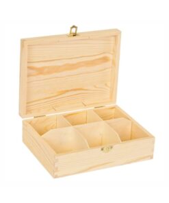 Houten theedoos voor 6 soorten thee. Zelf te graveren, door workshops houtbranden.